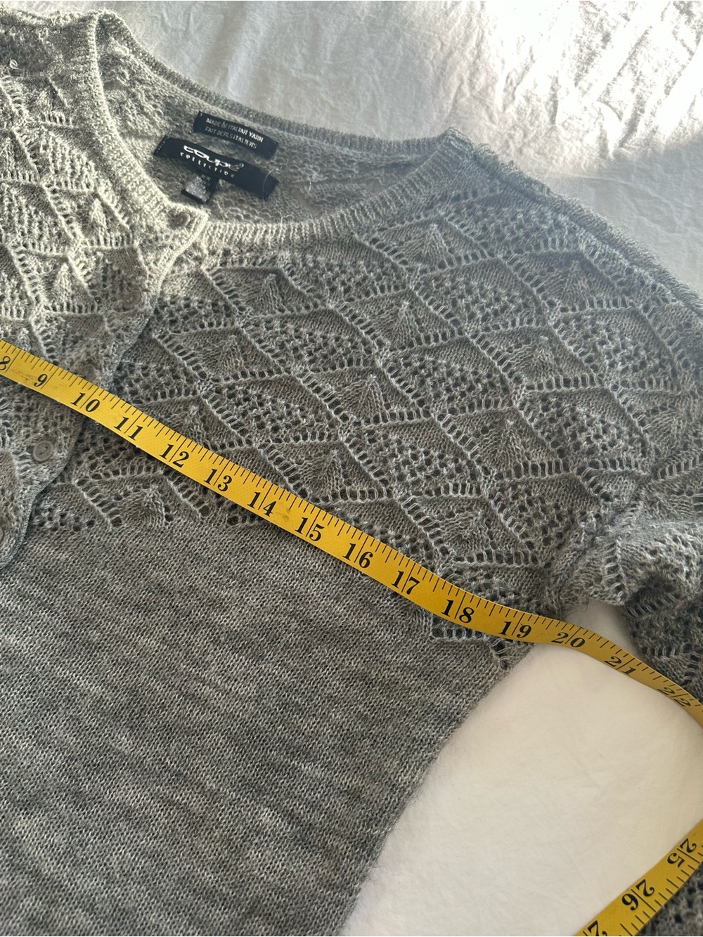 Coupe Collection gray lace-yoke Cardigan, size medium - Picture 10 of 12